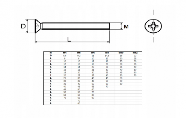 ŚRUBA STOŻKOWA KRZYŻAK M8X30 DIN965 1KG