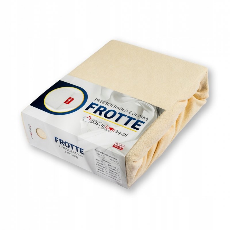Prześcieradło Frotte z Gumką 200X200 Gruba Bawełna Bok 30 cm kość słoniowa