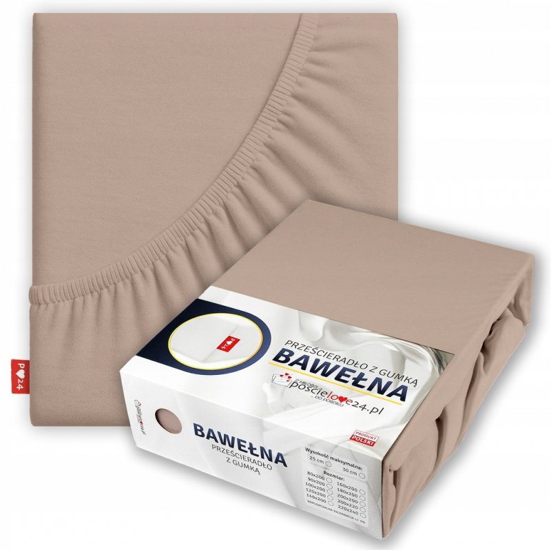 Prześcieradło 80x200 z Gumką GRUBA Bawełna Premium Bok 30 cm Cafe
