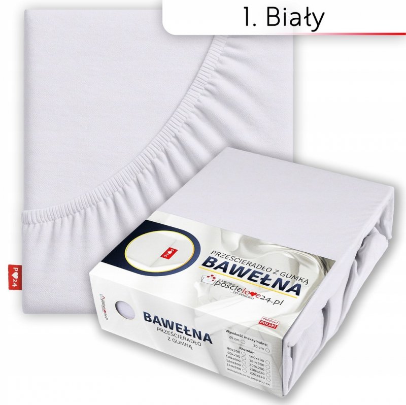 Prześcieradło 220x240 z Gumką GRUBA Bawełna Premium Bok 30 cm biały