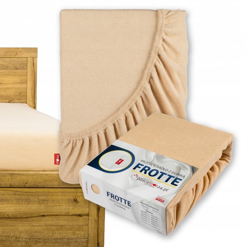 Prześcieradło Frotte z Gumką 200X220 Gruba Bawełna Bok 30 cm cappuccino