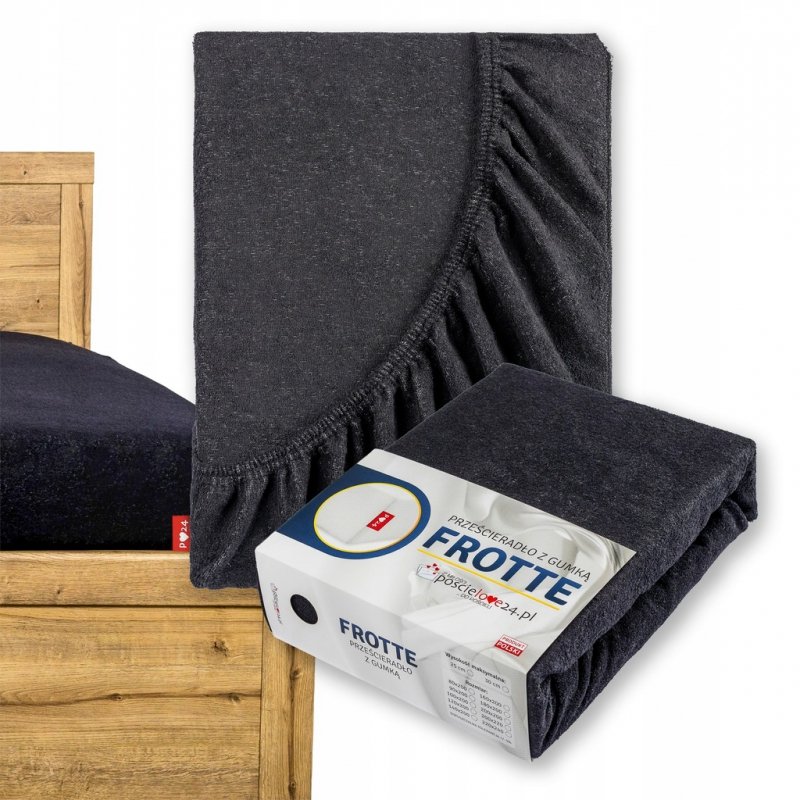 Prześcieradło Frotte z Gumką 220X240 Gruba Bawełna 200g Bok 30 cm czarny