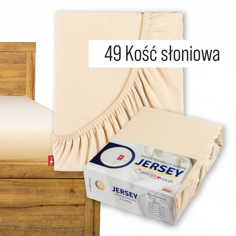 Prześcieradło Jersey z Gumką 200x220 Gruba Bawełna Bok 30 cm kość słoniowa