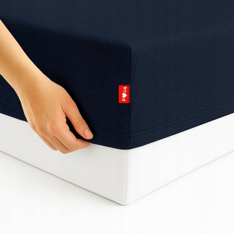 Prześcieradło Frotte z Gumką 140X200 Gruba Bawełna 200g Bok 30 cm granatowy