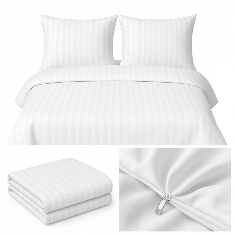 POŚCIEL 160x200 HOTELOWA 100% GRUBA BAWEŁNA SATYNOWA ADAMASZEK BIAŁY