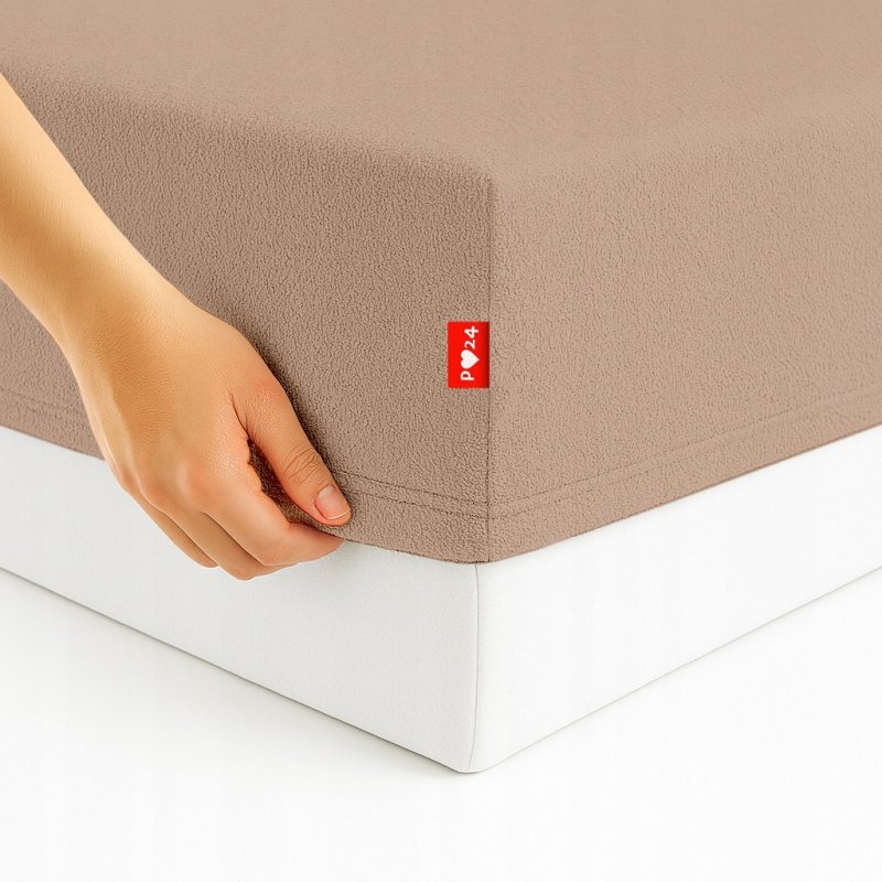 Prześcieradło Frotte z Gumką 90x200 Gruba Bawełna 200g Bok 30 cm cafe