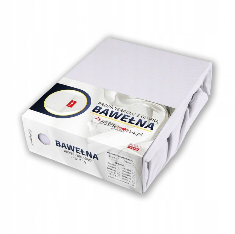 Prześcieradło 80x200 z Gumką GRUBA Bawełna Premium Bok 30 cm biały