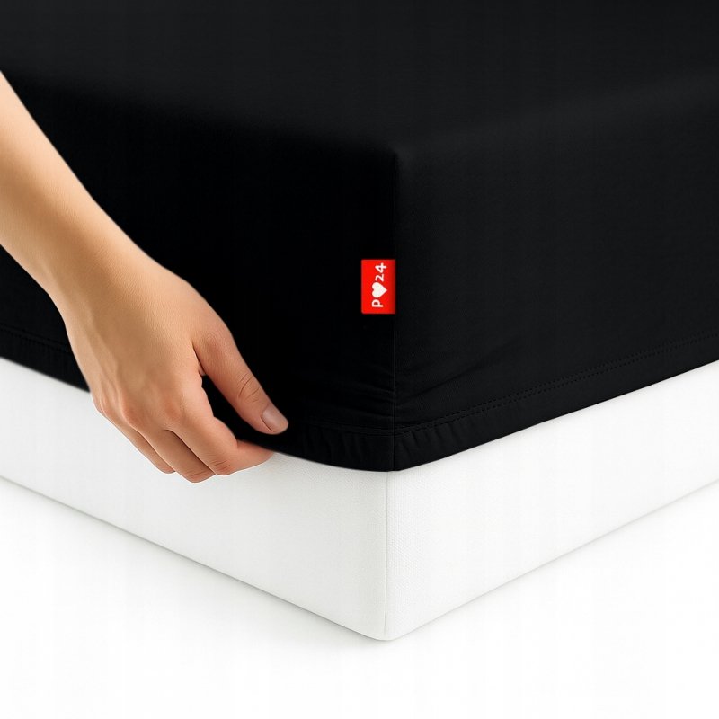 Prześcieradło Jersey z Gumką 220x240 Gruba Bawełna Czesana Bok 30 cm czarny