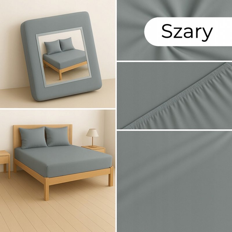 PRZEŚCIERADŁO Z GUMKĄ 180x200 SZARY MATERAC ZAKŁADKA DO 25 CM