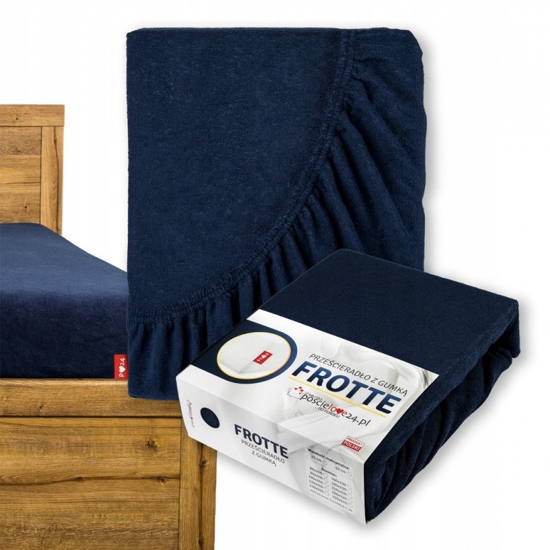 Prześcieradło Frotte z Gumką 90x200 Gruba Bawełna 200g Bok 30 cm granatowy