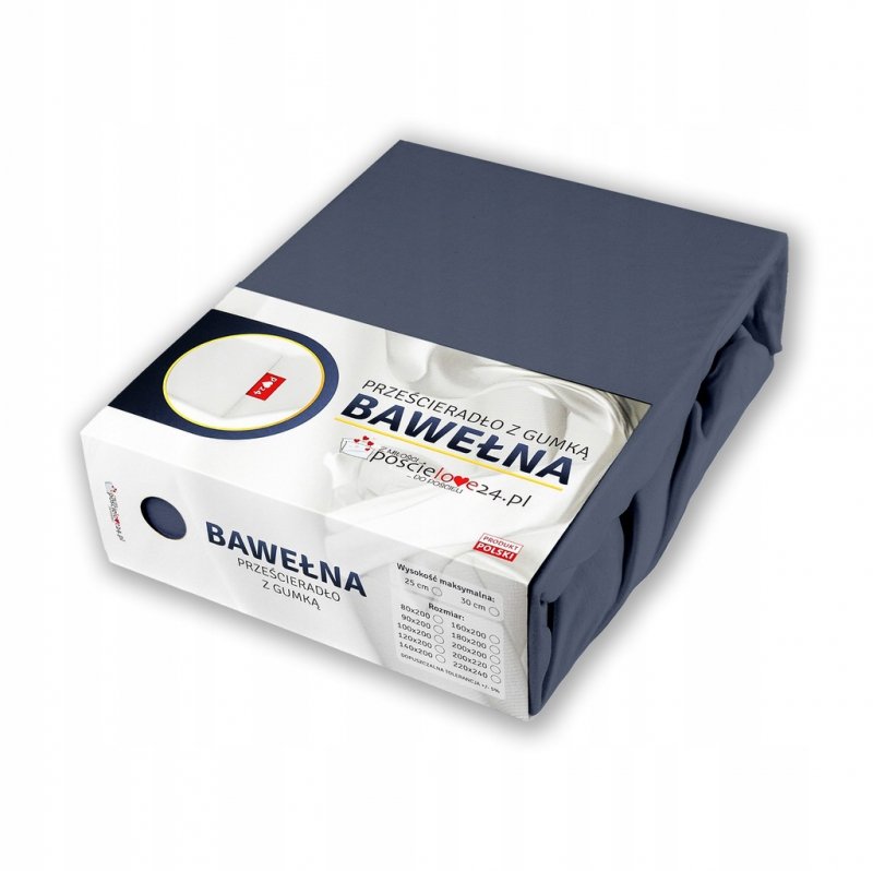Prześcieradło 220x240 z Gumką GRUBA Bawełna Premium Bok 30 cm Popiel ciemny