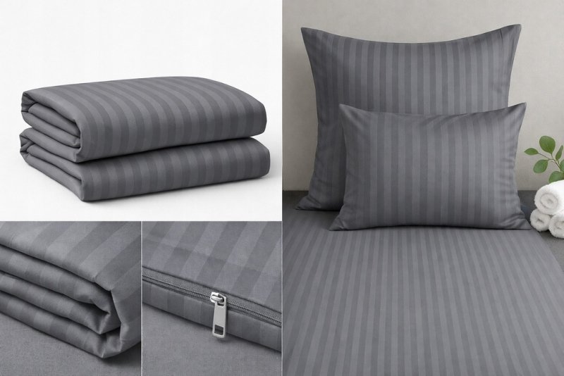 POŚCIEL 200x220 HOTELOWA 100% GRUBA BAWEŁNA SATYNOWA ADAMASZEK GRAFIT