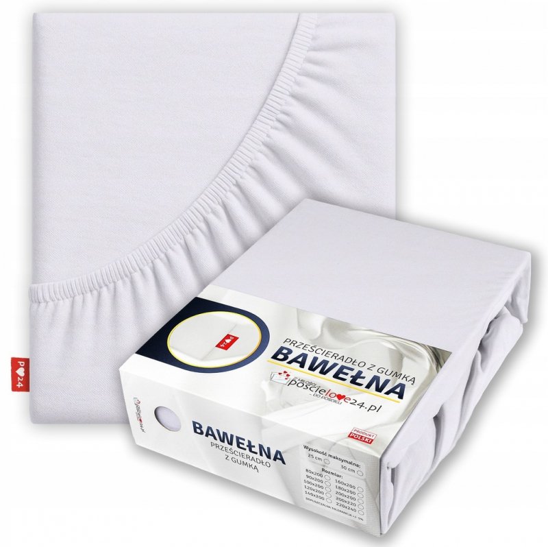 Prześcieradło 220x240 z Gumką GRUBA Bawełna Premium Bok 30 cm biały