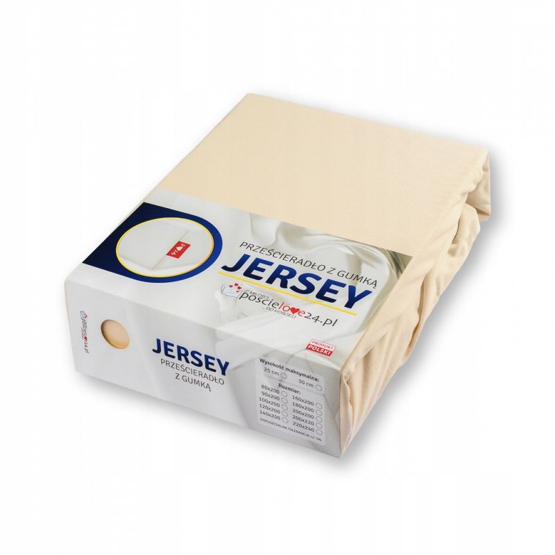 Prześcieradło Jersey z Gumką 90x200 Gruba Bawełna Bok 30 cm kość słoniowa