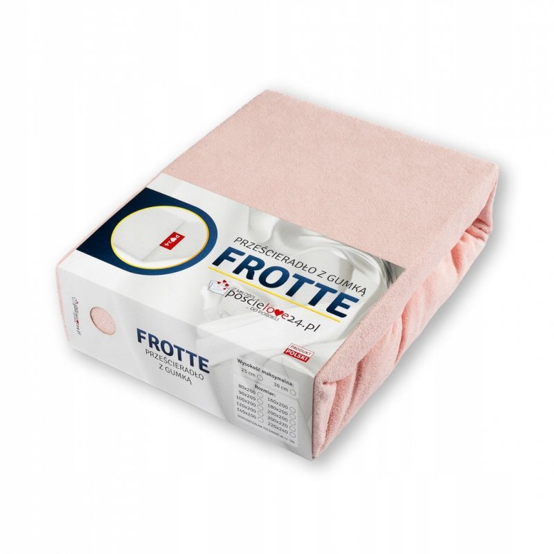 Prześcieradło Frotte z Gumką 160X200 Gruba Bawełna 200g Bok 30 pudrowy róż