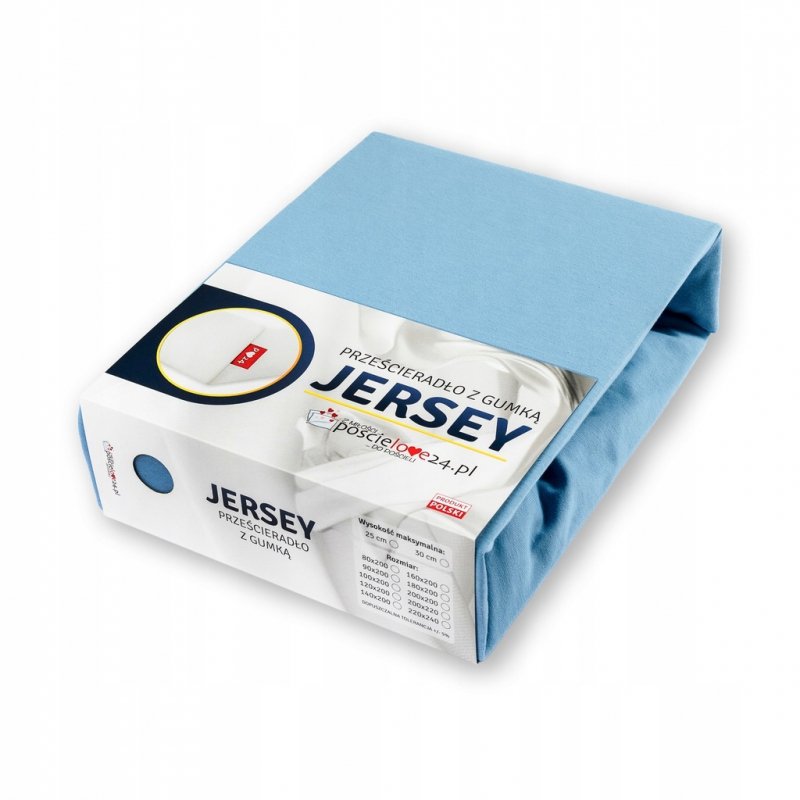 Prześcieradło Jersey z Gumką 90x200 Gruba Polska Bawełna Bok 30 cm błękitny