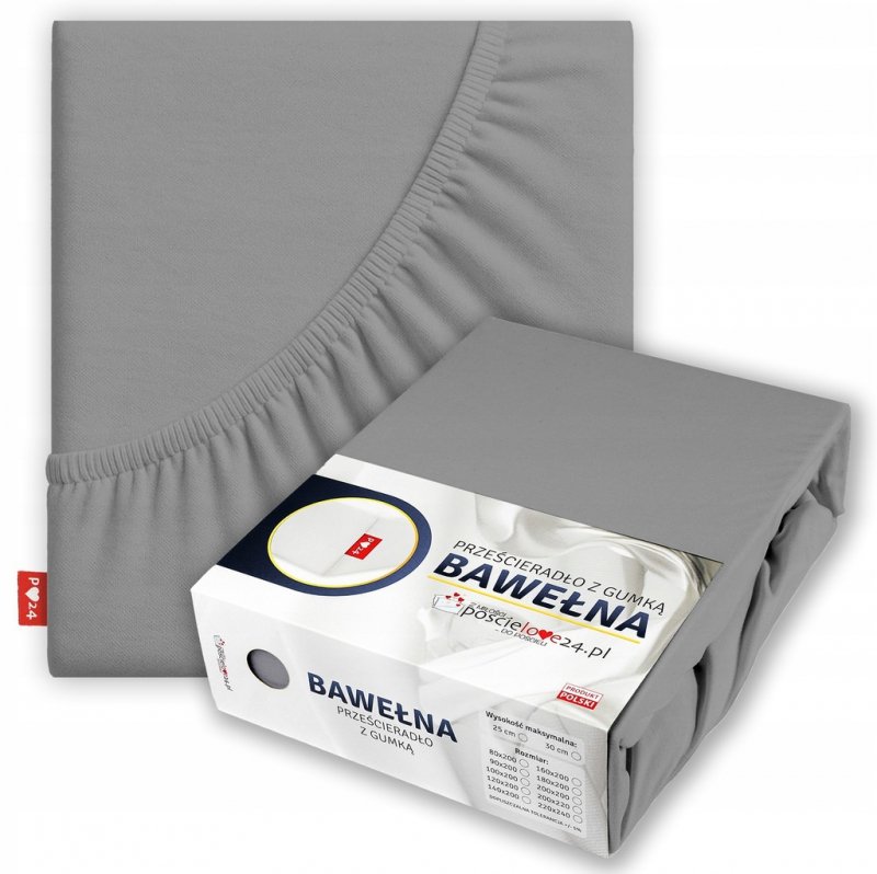 Prześcieradło 160x200 z Gumką GRUBA Bawełna Premium Bok 30 cm Stalowy