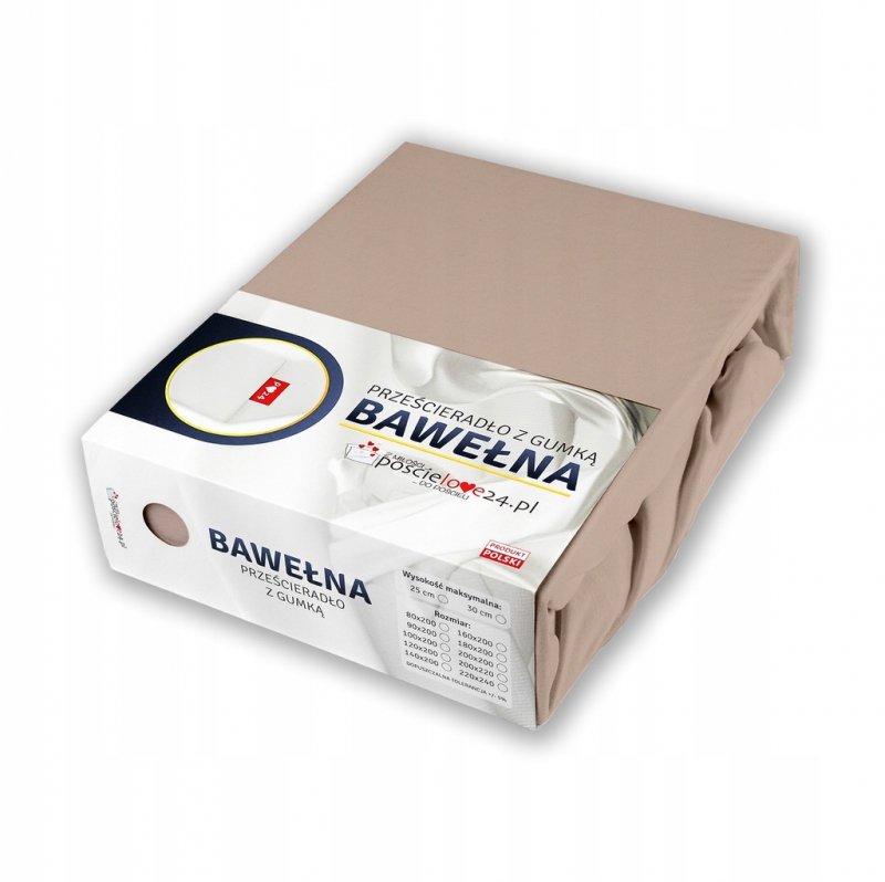 Prześcieradło 80x200 z Gumką GRUBA Bawełna Premium Bok 30 cm Cafe