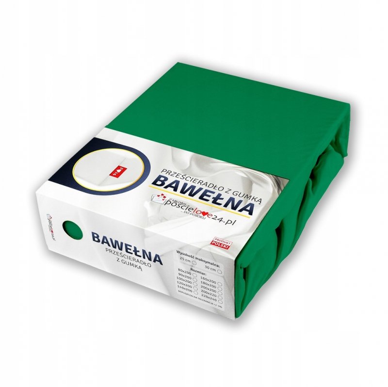 Prześcieradło 200x220 z Gumką GRUBA Bawełna Premium Bok 30 Butelkowa zieleń