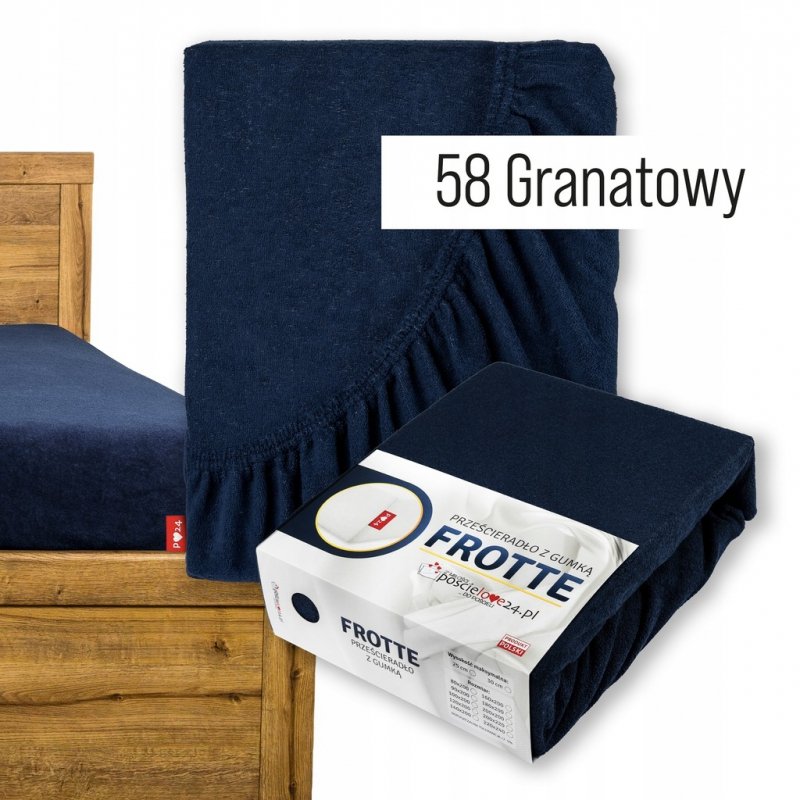 Prześcieradło Frotte z Gumką 90x200 Gruba Bawełna 200g Bok 30 cm granatowy