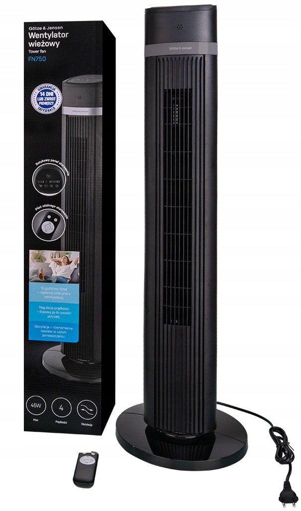 Wentylator kolumnowy Götze & Jensen FN750 czarny 45 W 4 poziomy mocy