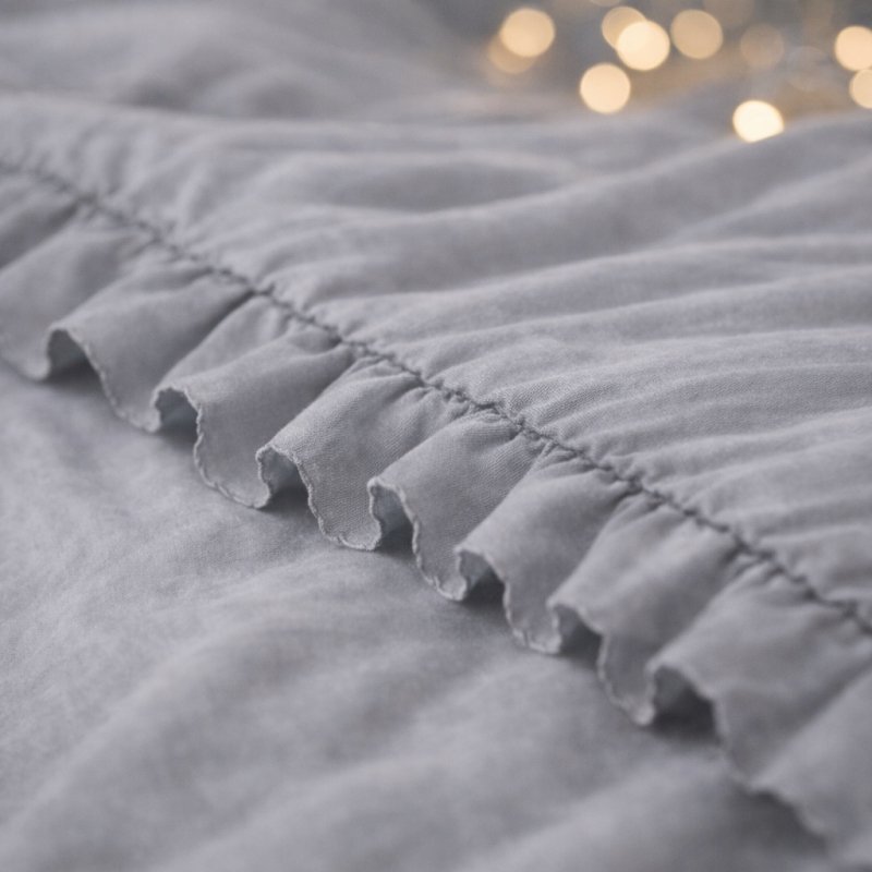 POŚCIEL 200x220 Z FALBANĄ KOMPLET 3 CZĘŚCIOWY MIKROFIBRA KOLOR SZARY CIEMNY