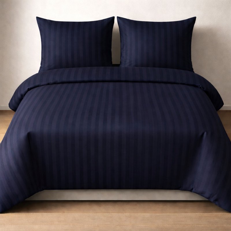 POŚCIEL 200x220 HOTELOWA 100% GRUBA BAWEŁNA SATYNOWA ADAMASZEK GRANATOWY