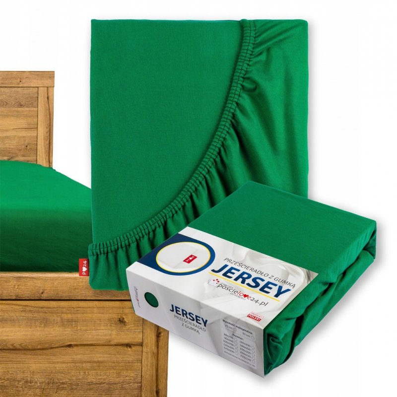 Prześcieradło Jersey z Gumką 90x200 Bawełna Bok 30 cm butelkowa zieleń