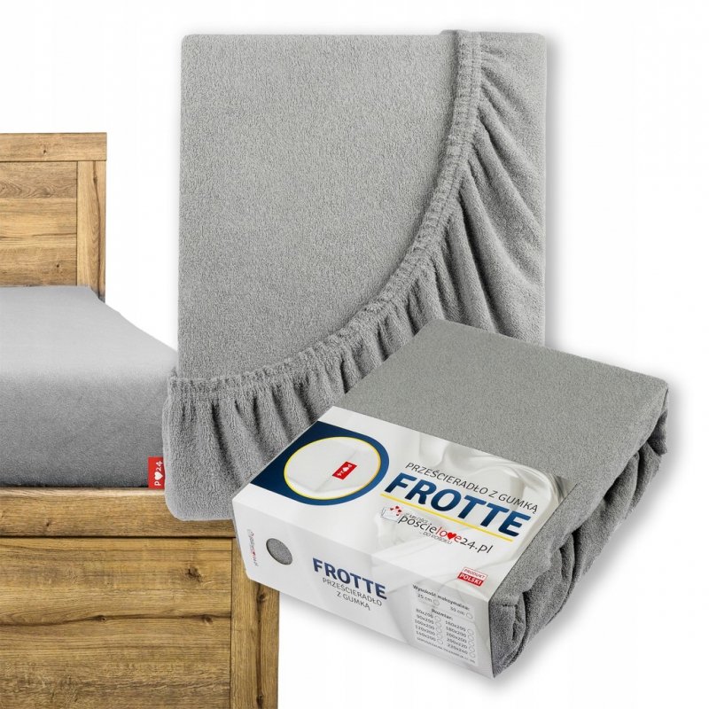 Prześcieradło Frotte z Gumką 200X220 Gruba Bawełna 200g Bok 30 cm stalowy