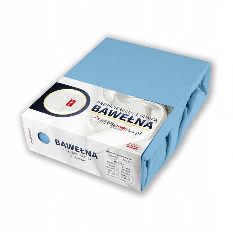 Prześcieradło 160x200 z Gumką GRUBA Bawełna Premium Bok 30 cm Błękitny