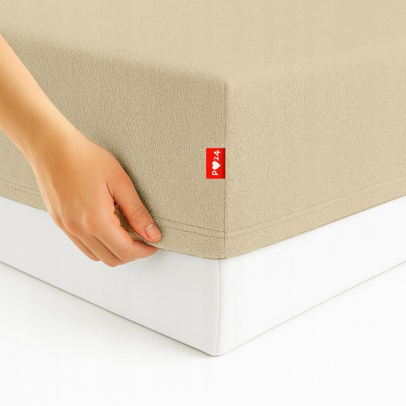 Prześcieradło Frotte z Gumką 200X200 Gruba Bawełna Bok 30 cm kość słoniowa