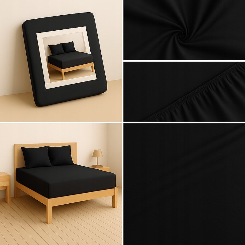 PRZEŚCIERADŁO Z GUMKĄ 200x220 CZARNY MATERAC ZAKŁADKA DO 25 CM