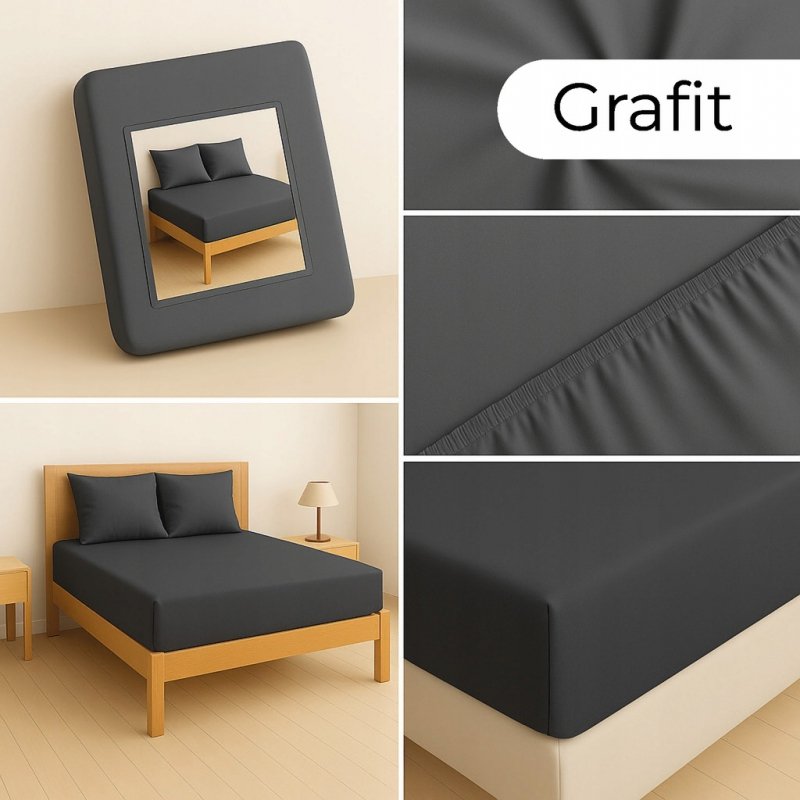 PRZEŚCIERADŁO Z GUMKĄ 160x200 GRAFIT MATERAC ZAKŁADKA DO 25 CM