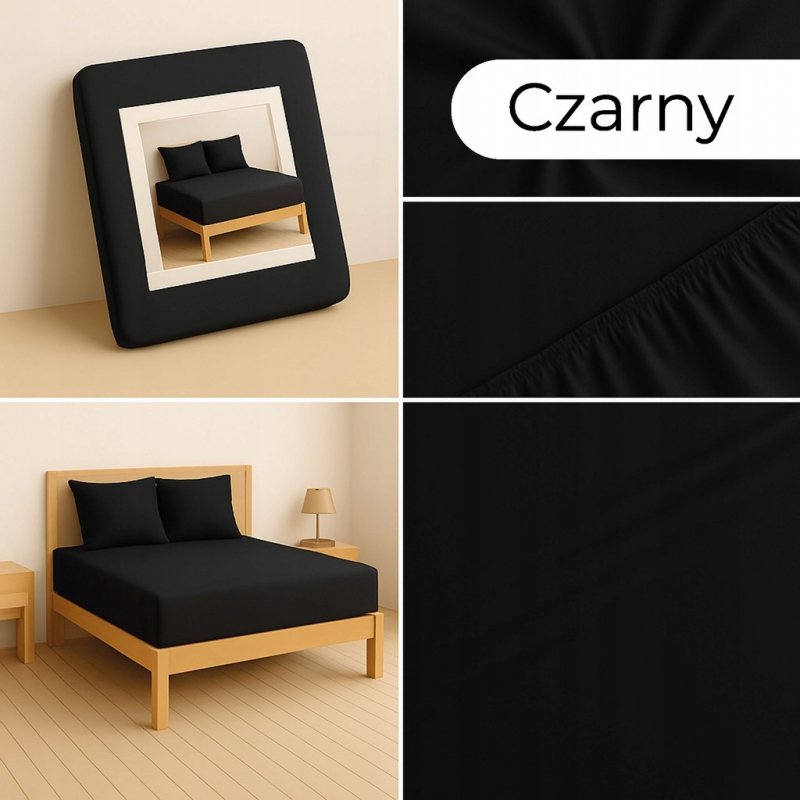 PRZEŚCIERADŁO Z GUMKĄ 160x200 CZARNY MATERAC ZAKŁADKA DO 25 CM