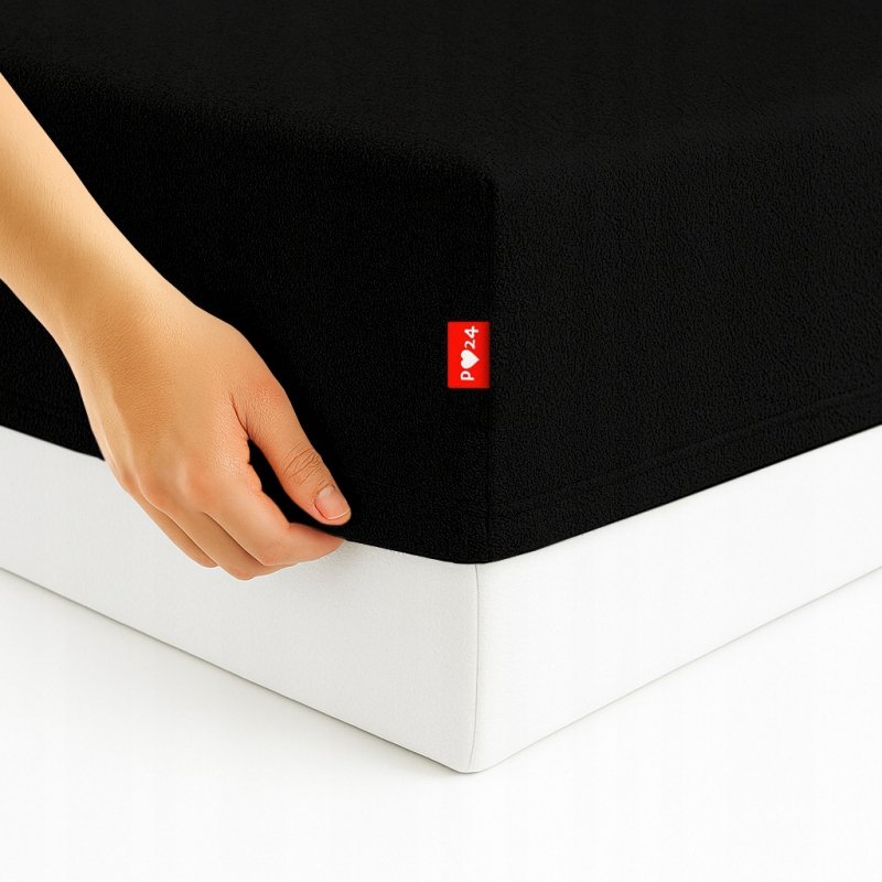 Prześcieradło Frotte z Gumką 120X200 Gruba Bawełna 200g Bok 30 cm czarny
