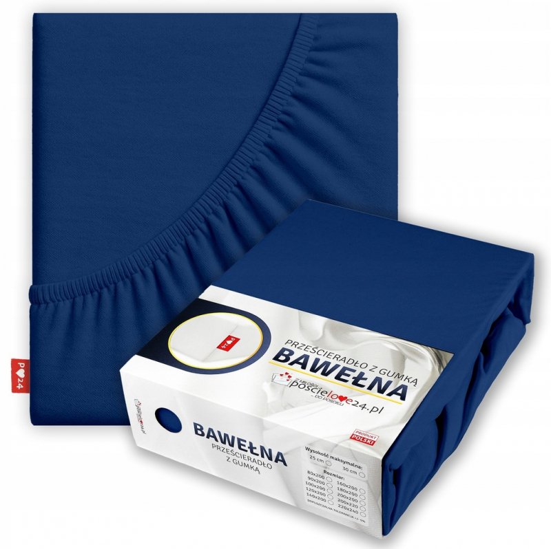 Prześcieradło 140x200 z Gumką GRUBA Bawełna Premium Bok 30 cm Granatowy
