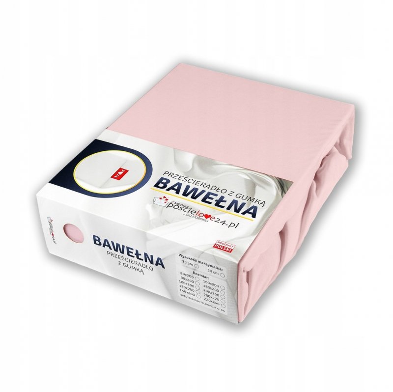 Prześcieradło 80x200 z Gumką GRUBA Bawełna Premium Bok 30 cm Pudrowy róż