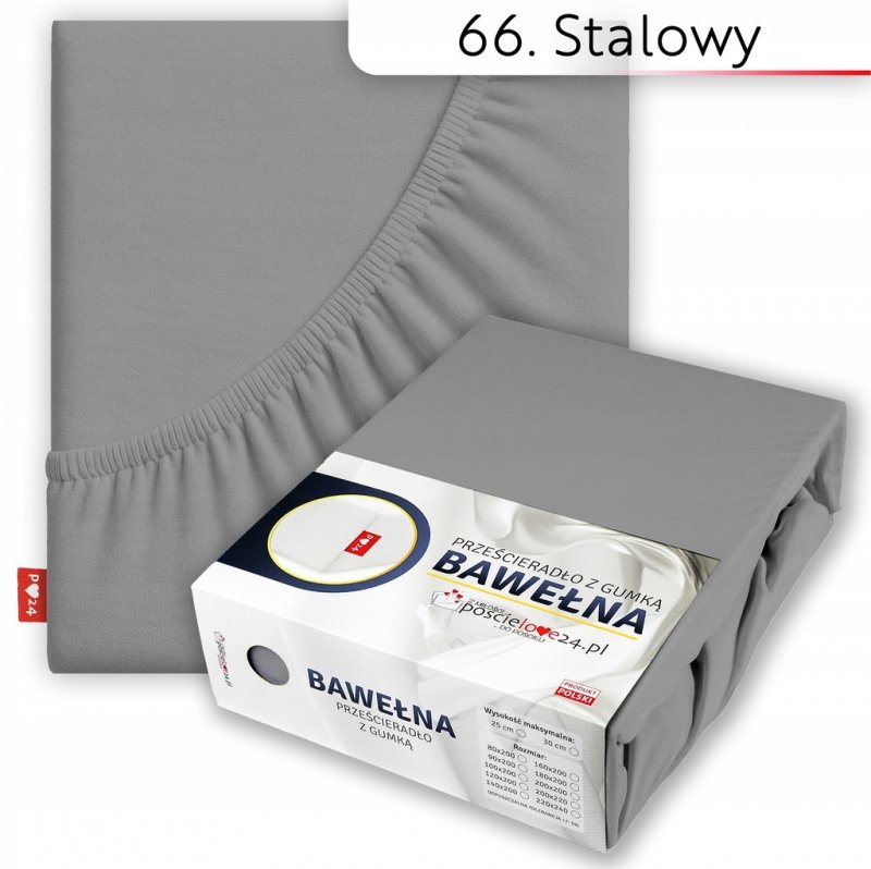 Prześcieradło 80x200 z Gumką GRUBA Bawełna Premium Bok 30 cm Stalowy