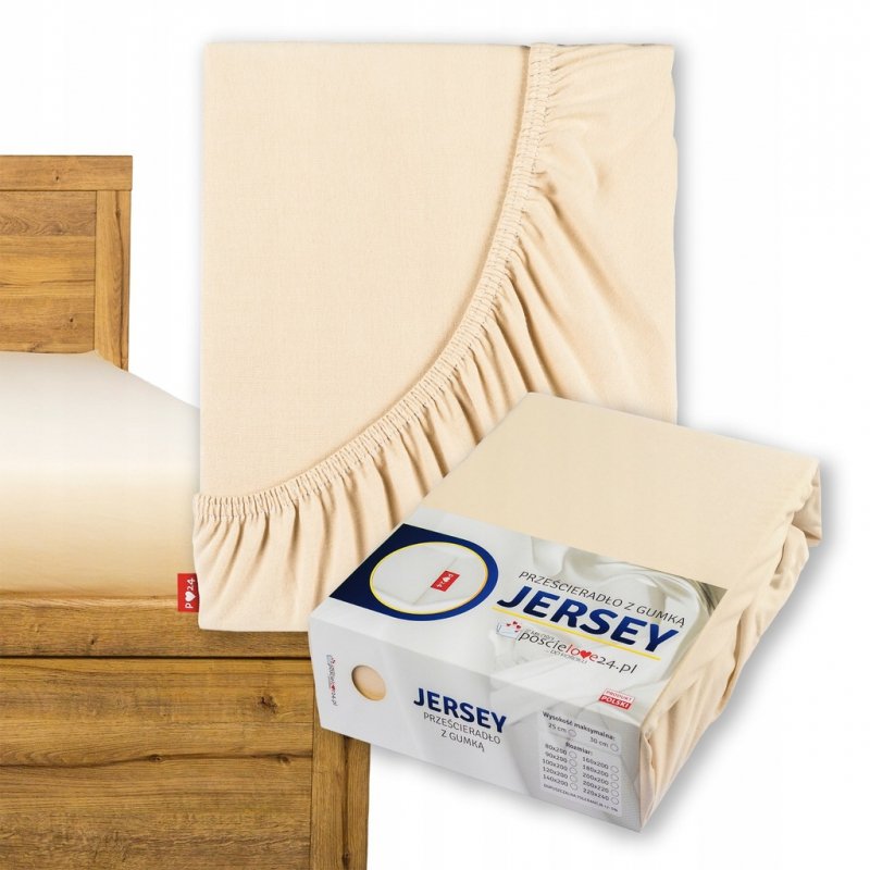 Prześcieradło Jersey z Gumką 90x200 Gruba Bawełna Bok 30 cm kość słoniowa