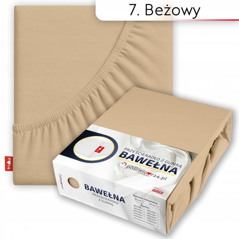 Prześcieradło 120x200 z Gumką GRUBA Bawełna Premium Bok 30 cm Beżowy