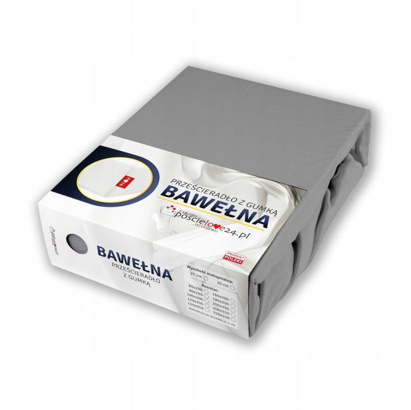 Prześcieradło 160x200 z Gumką GRUBA Bawełna Premium Bok 30 cm Stalowy