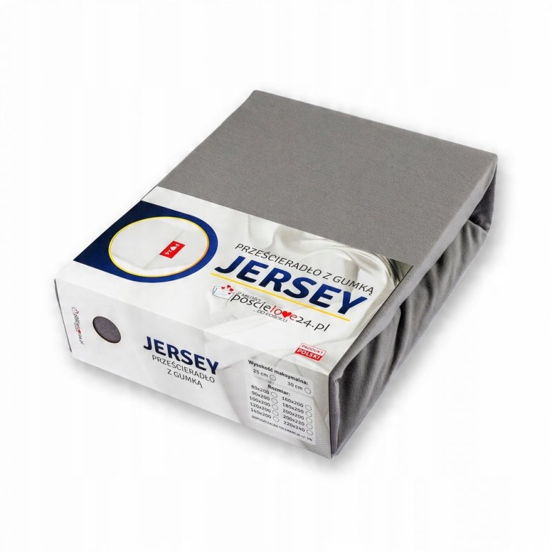 Prześcieradło Jersey z Gumką 120x200 Gruba Polska Bawełna Bok 30 cm stalowy