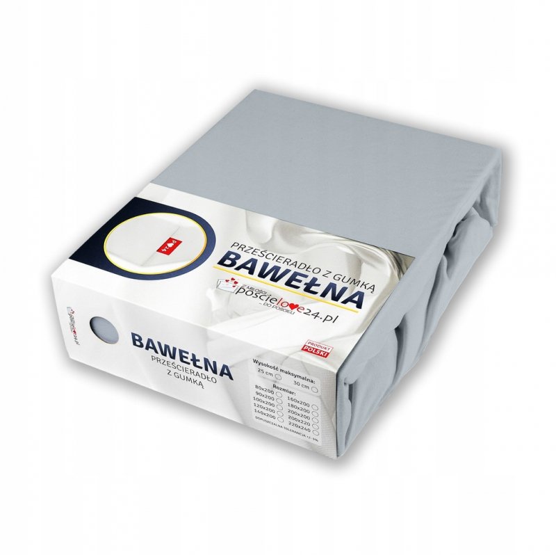 Prześcieradło 90x200 z Gumką GRUBA Bawełna Premium Bok 30 cm Popielaty
