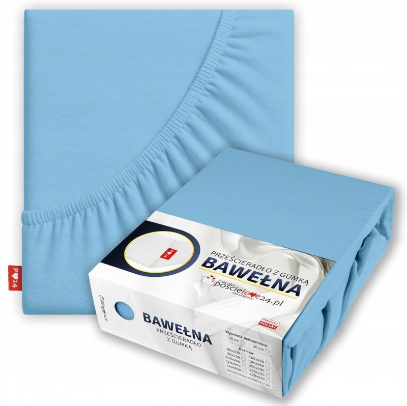 Prześcieradło 140x200 z Gumką GRUBA Bawełna Premium Bok 30 cm Błękitny