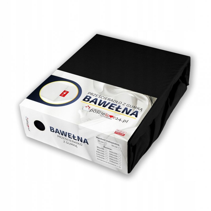 Prześcieradło 140x200 z Gumką GRUBA Bawełna Premium Bok 30 cm Czarny