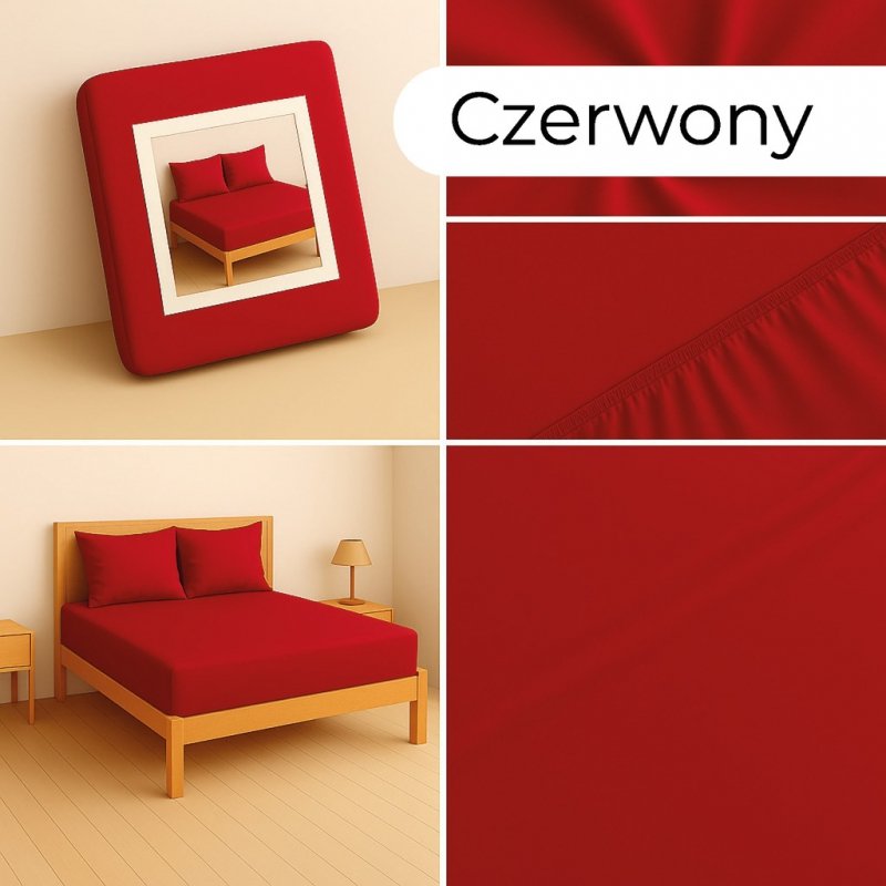 PRZEŚCIERADŁO Z GUMKĄ 140x200 CZERWONY MATERAC ZAKŁADKA DO 25 CM