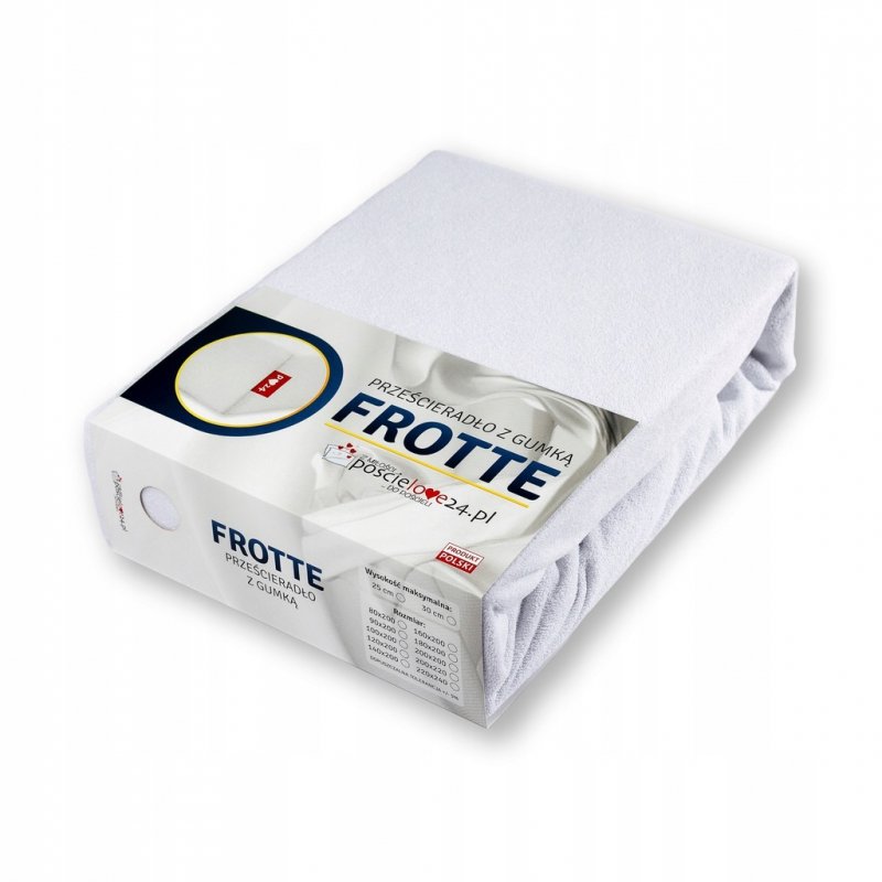 Prześcieradło Frotte z Gumką 220X240 Gruba Bawełna 200g Bok 30 cm biały