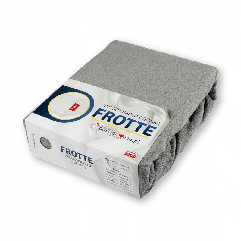 Prześcieradło Frotte z Gumką 140X200 Gruba Bawełna 200g Bok 30 cm stalowy