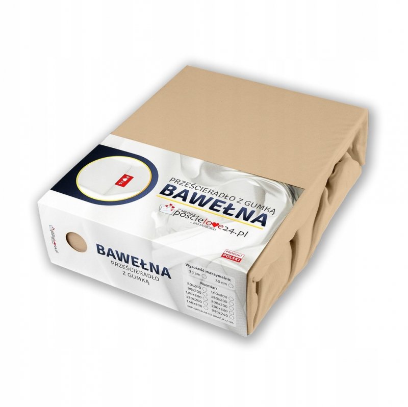 Prześcieradło 80x200 z Gumką GRUBA Bawełna Premium Bok 30 cm Beżowy