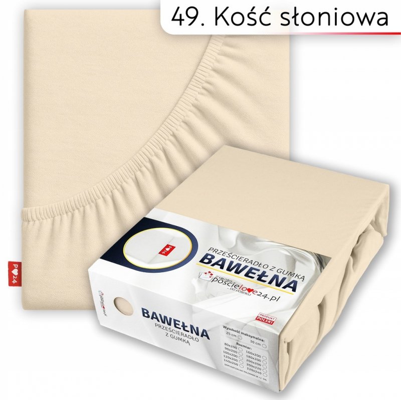 Prześcieradło 160x200 z Gumką GRUBA Bawełna Premium Bok 30 cm Kość słoniowa